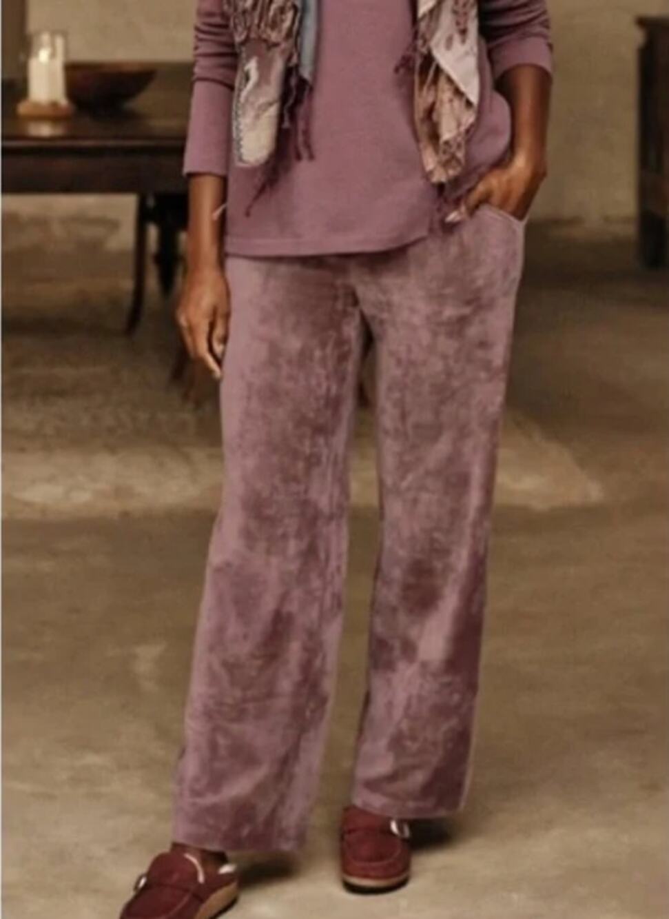 J. Jill Pure Crushed Velvet Velour Wide Leg Pants Rose Taupe Size XL